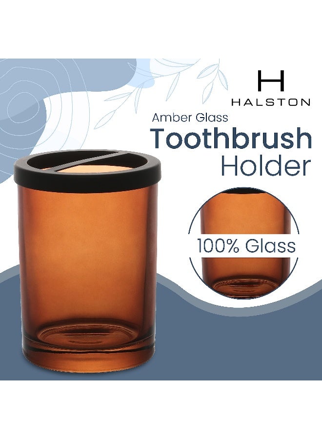 HALSTON H Halston Amber Glass Toothbrush Holder, Heavy Weight Thick Organizer,Bathroom, Vanity Countertop, Makeup Brush, The Freida Collection Bathroom Accessories Set Farmhouse Decor - Image 2